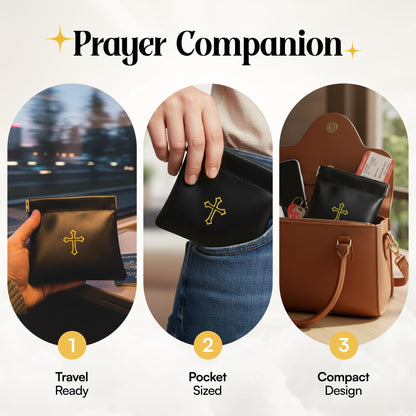 Squeeze-Top Faux Leather Rosary Pouch - Compact White Case for Rosary Beads with Cross Imprint - Keeps Prayer Beads Protected for Travel - Fits Easily in Purse, Pocket, Car, Retreats & Church Use