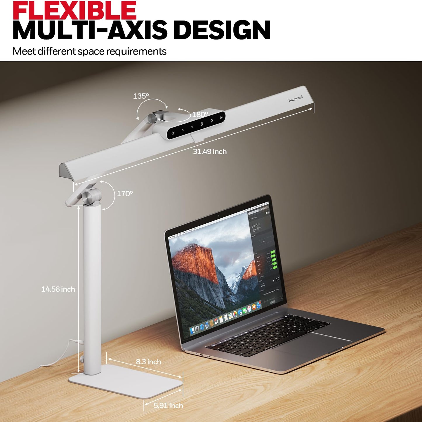 Honeywell LED Desk Lamp with Base - HJ1WT Sunturalux Eye-Caring Architect Desk Lamp for Home Office, 1200LM Computer Desk Light 4 Color Modes Stepless Dimming Task Desk Light with Timer Function White