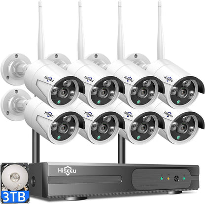 Hiseeu Wireless Pro WiFi Security Camera System, 16CH 4K NVR Kit, Plug-in Powered 12Pcs 5MP CCTV Home Security Camera System for Indoor/Outdoor, Night Vision, Waterproof, Motion Detection, 3TB HDD