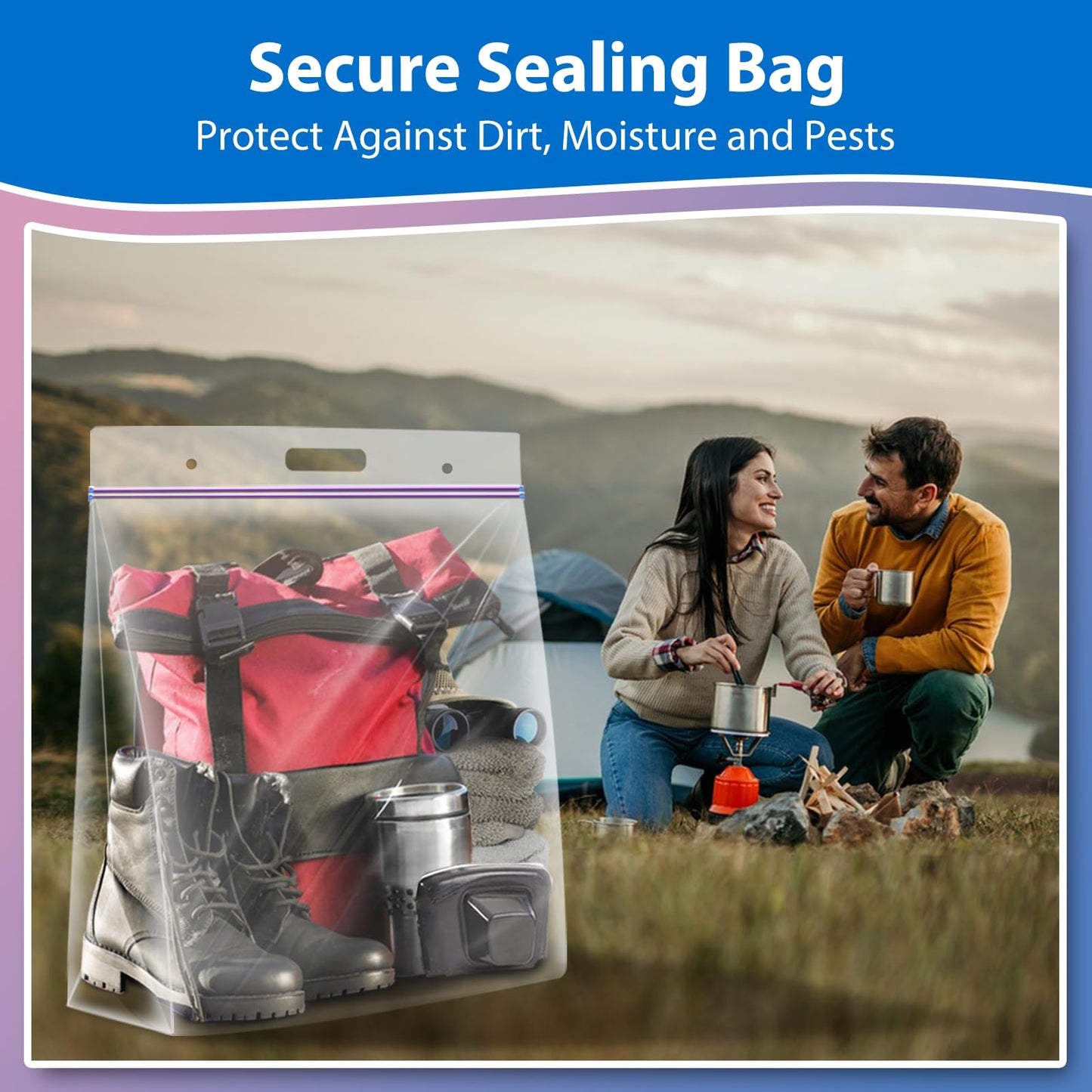 Xsourcer 5 Gallon Zipper Bags with Handle and Bottom, Pack of 12, Heavy Duty Clear Handy Plastic Storage Bag, 18"x24" Reusable Large Zip Storage Bag for Sports, Travel, Moving and Clothes, 3-Mil Thick