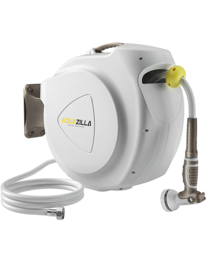 Retractable Garden Hose Reel, 1/2 in 100+6 ft, Heavy Duty Wall Mounted Water Hose Reel, Spring Power Automatic Rewind, Any Length Lock, 180° Swivel Bracket, 10 Pattern Spray Nozzle