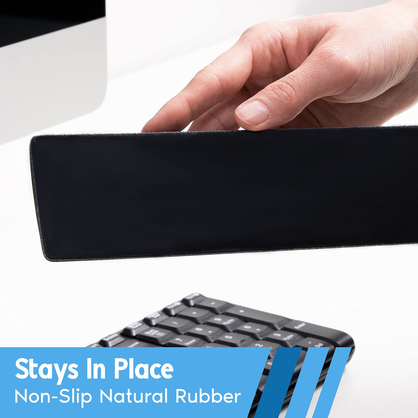 i-Rocks Memory Foam Keyboard Wrist Rest - Pain-Reducing, Non-Slip Rubber Base Wrists Rest Support - Cooling Ergonomic Laptop & Computer Keyboard Pad for Long Hours of Work, Studying, Gaming - Black