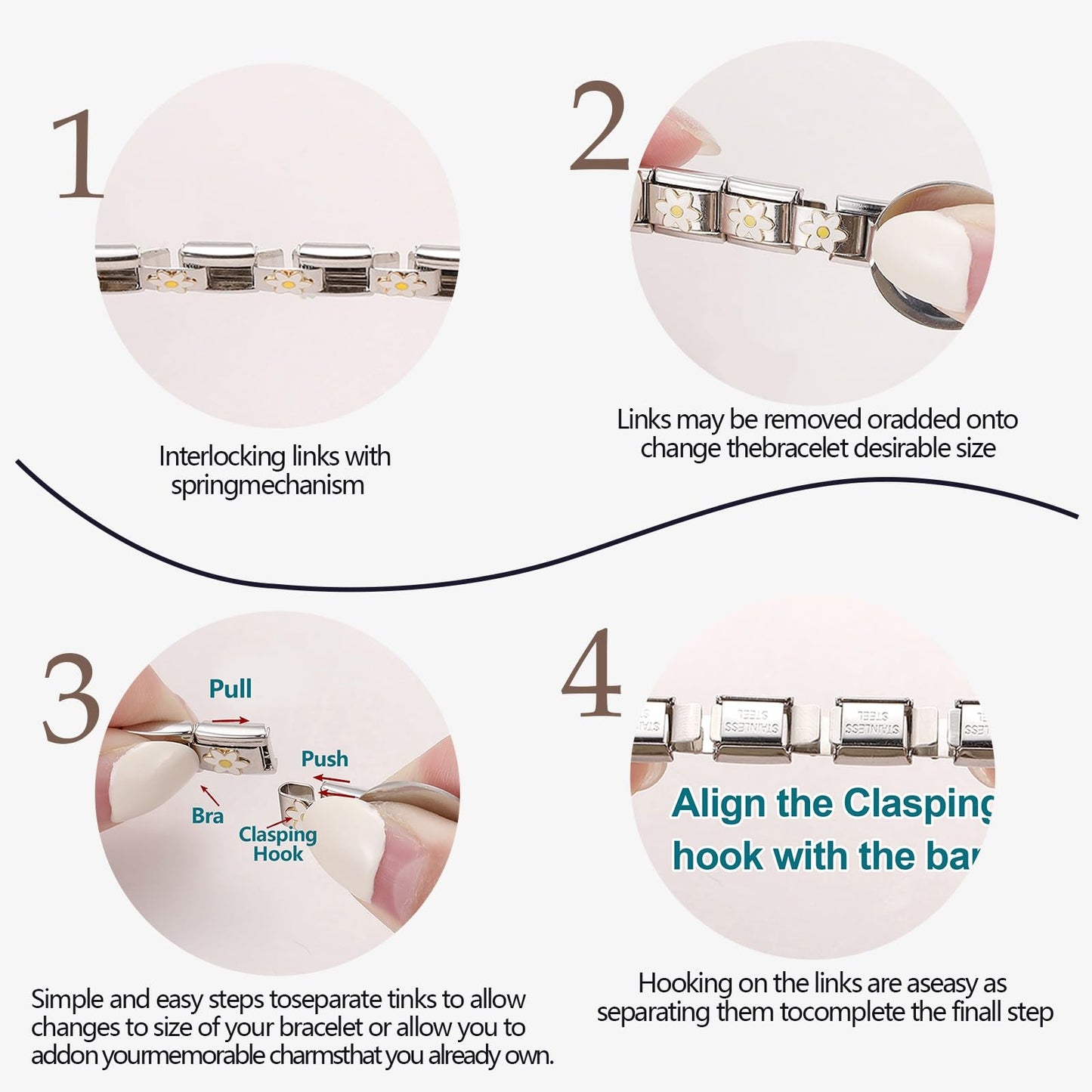 ITingstere Italian Charms Bracelet Sets with 1Pcs Gold Brascelet,20Pcs Charms and Opening Tools,9mm Italian Modular Charm Bracelet Link Handmade