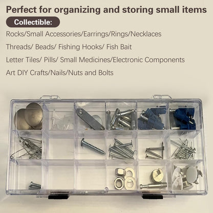SnowTing 2 Pack 18 Grids Clear Plastic Organizer Box, Multi-grids Fixed Compartment Craft Storage Box for Beads, Fishing Tackles, Jewelry, Art Craft, Gem, Small Items