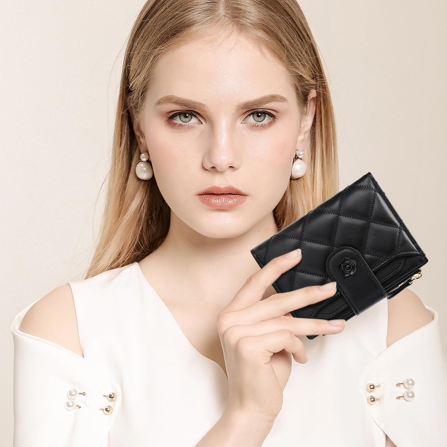 RNIEGA Small Wallets for Women Leather Bifold Wallet Women RFID Blocking Purse Credit Card Holder with 15 Card Slots and ID Window Coin Pocket