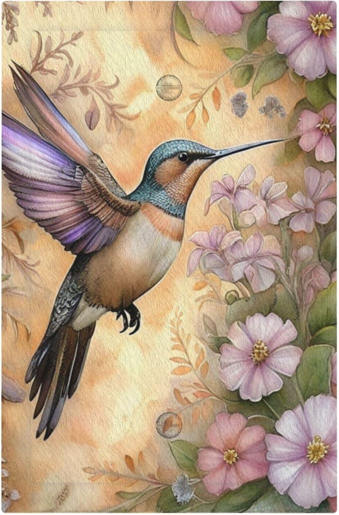 Decorative Art Light Switch Covers Blossom & Hummingbird 1 Gang No Device Blank Switchplate Electrical Faceplate for Home Decor