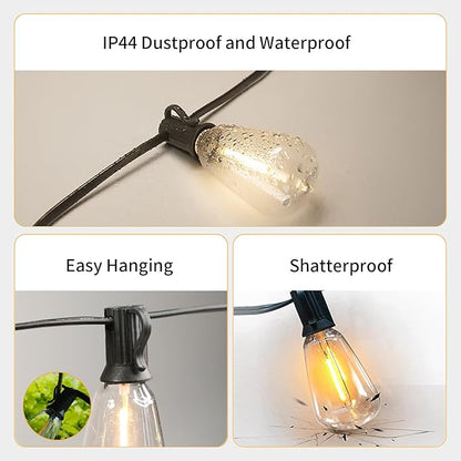 Solar String Lights Outdoor Waterproof, 50FT Solar Powered Outdoor Lights with Remote, 26 Shatterproof with Edison Bulbs, LED String SolarLights for Garden, Backyard, Parties