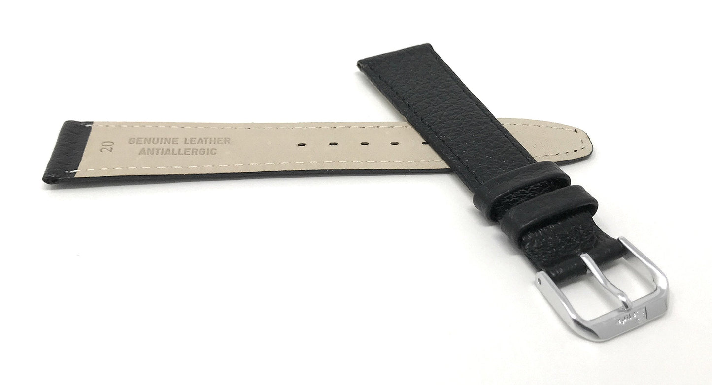 Bandini Extra Long (XL) 8mm Womens Italian Leather Watch Band Strap - Black - Buffalo Pattern - Slim