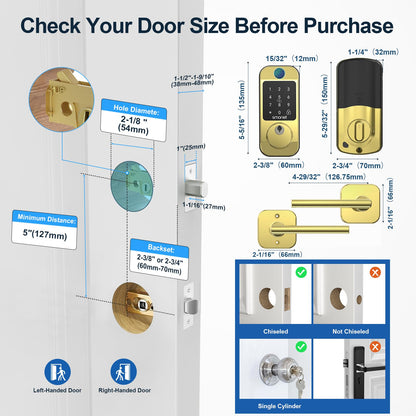 Keyless Door Lock with Handle Set - SMONET WiFi Fingerprint Smart Locks for Front Door, App Remote Control, Digital Bluetooth Keypad Deadbolt Set with Alexa, Auto Lock, Code, Fobs for Home Black