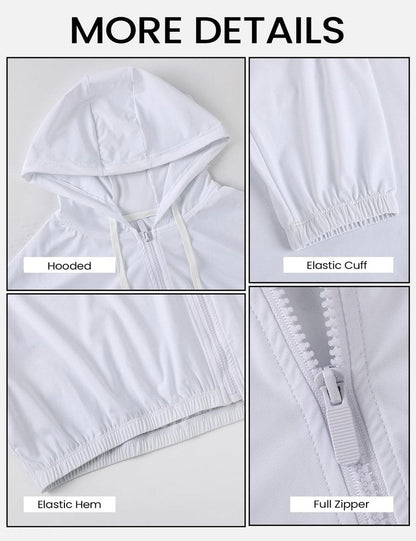 Wyeysyt Women's UPF 50+ UV Sun Protection Cropped Jackets Athletic Running Workout Shirts Zip Up Hoodie Outdoor Jackets(White-M)