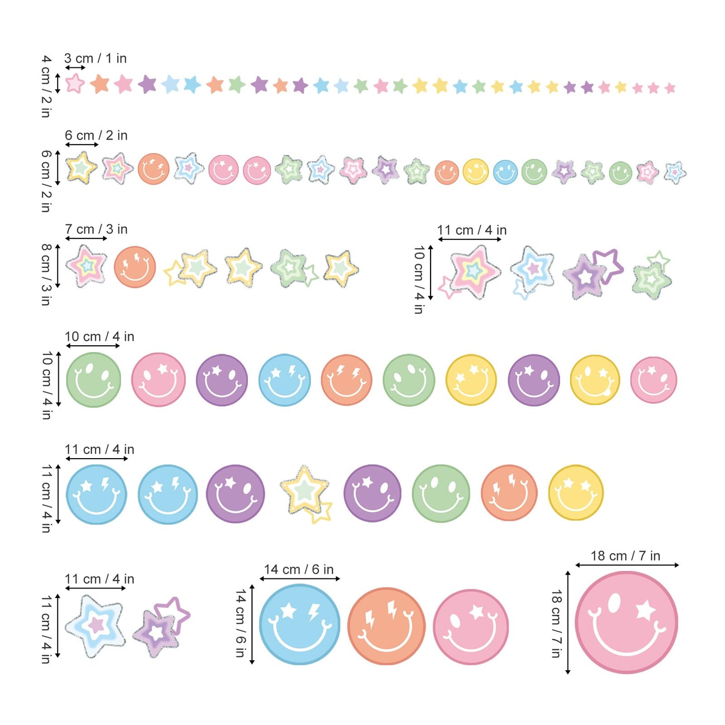 wondever Smile Face Wall Stickers Preppy Colorful Happy Face Star Peel and Stick Wall Art Decals for Party Home Nursery Kids Bedroom
