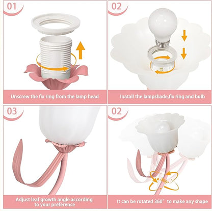 Vintage Flower Table Lamp, 3 Color Temperature Flexible Gooseneck Cute Small Desk Lamp for Bedroom, Kawaii Nightstand Bedside Lamps for Living Room, Dorm, Office, Home Decor (Pink)
