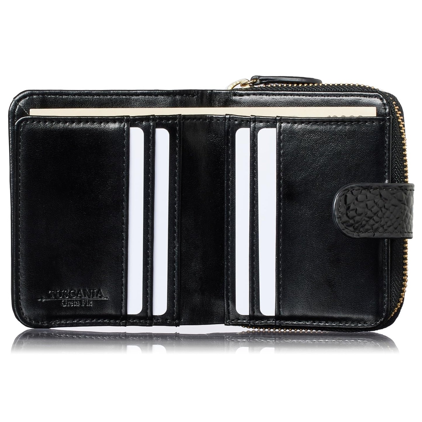 VOICE Align mini type Bi-Fold Wallet wallet Leather made by TUSCANIA in Italy Cowhide ART.GRETA Women's Elegant, easy-to-use and beautiful In gift box(Black)