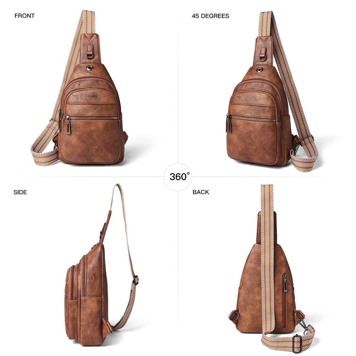 LATMAP 7L Sling Bag For Women Faux Leather Anti Theft Small Casual Daypack Backpack Fanny Pack Crossbody Chest Bags Purse Waterproof Brown