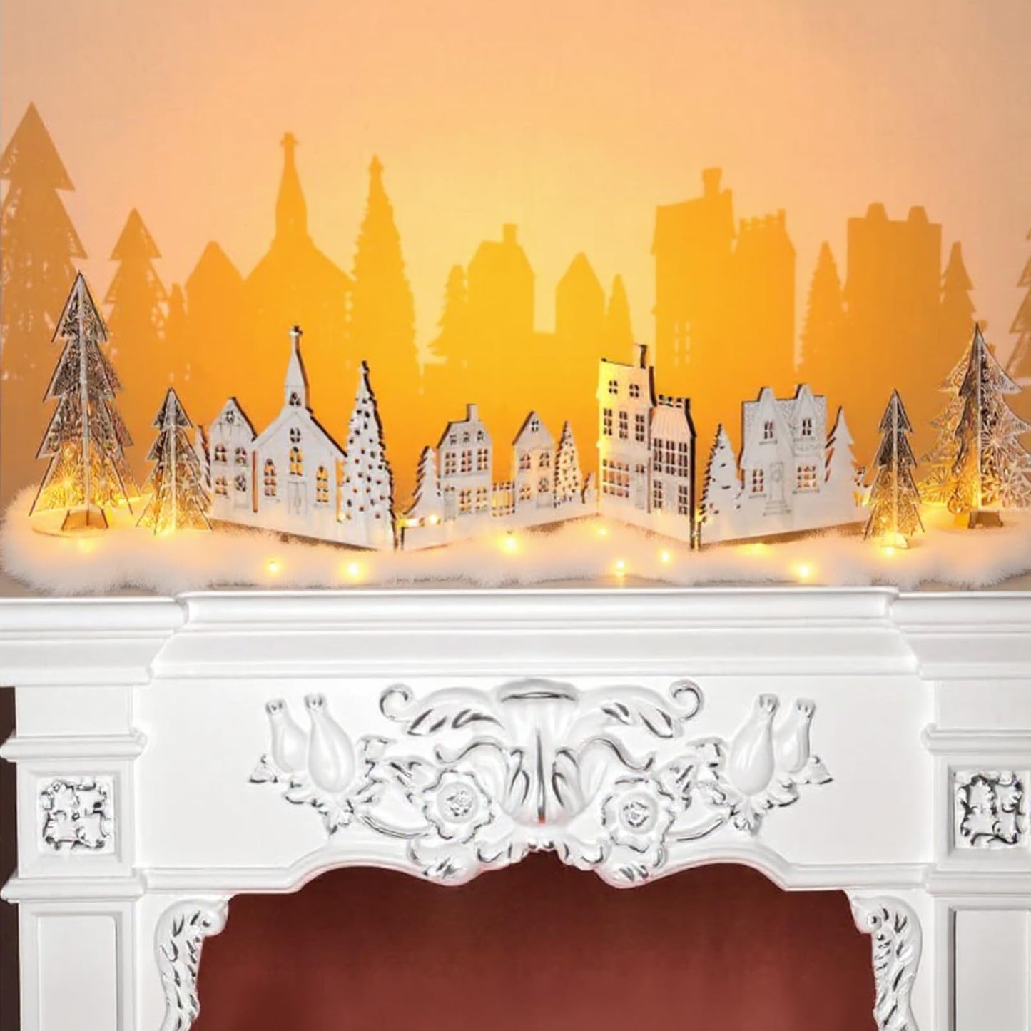 32 Inch Christmas Tabletop Decoration Wooden Christmas Themed Church Tree and House Signs Farmhouse Centerpiece for Home Kitchen Table Shelf Decor
