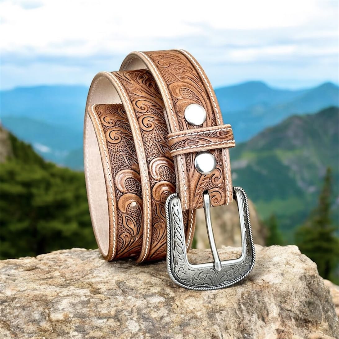DANIEL'S ARTPLANET Women’s Western Leather Belt Cowgirl Belt For Jeans Pants Dresses Engraved Tooled Ladies Western Belt
