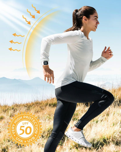 isnowood Women's Sun Protection Long Sleeve Shirts, UPF 50+ UV Rash Guard Swim Shirt, Workout Hiking Running Athletic Tops Daisy Blue