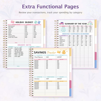 Ospelelf Budget Planner Undated, Money Expense Tracker with Pocket & Stickers, Thick Cardboard Cover, Large Pages for Spacious Writing, Original Fun Colorful Design, 12 Month Financial Notebook, Purple Floral