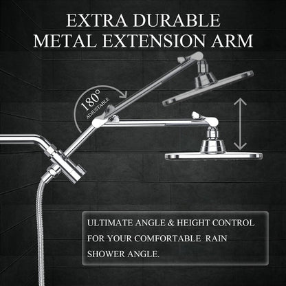Veken Wide High Pressure Rain Shower Head with Handheld, Handheld Shower Heads with Multi Spray Modes, Rainfall Combo with 15" Metal Extension Arm,Detachable Dual Shower, Bathroom Decor,Chrome Silver