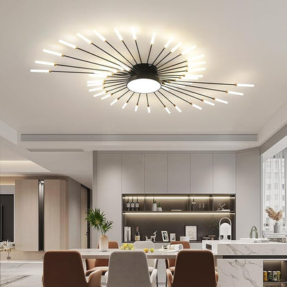 ziidoo Modern Ceiling Light, 42+1 Lights Metal Firework Designed Chic Led Lighting Fixture for Farmhouse Kitchen Dining Room Bedroom Hallway Living Room (Black)