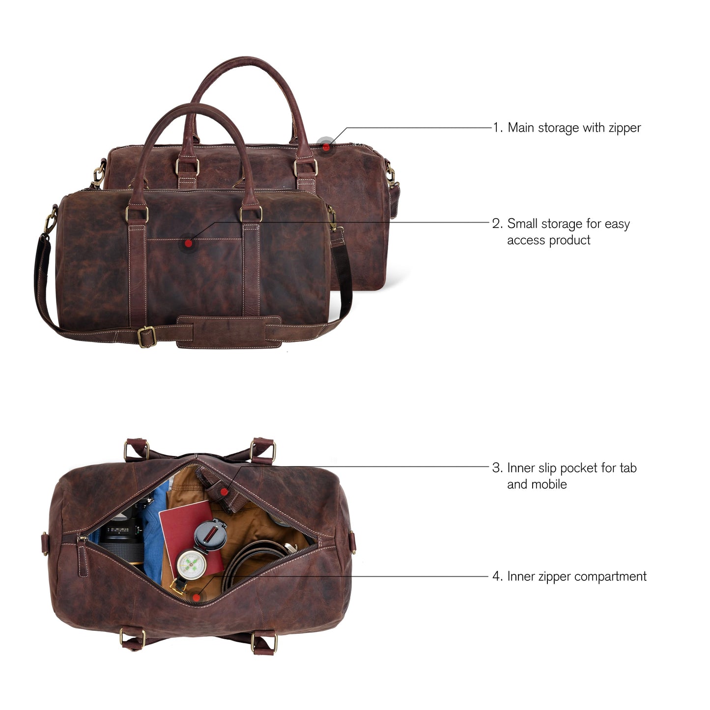 Real Leather Duffle Bag for Men | Vintage Weekender Travel Bag | Overnight Carry-On Luggage | Handmade Leather Gym Bag for Men