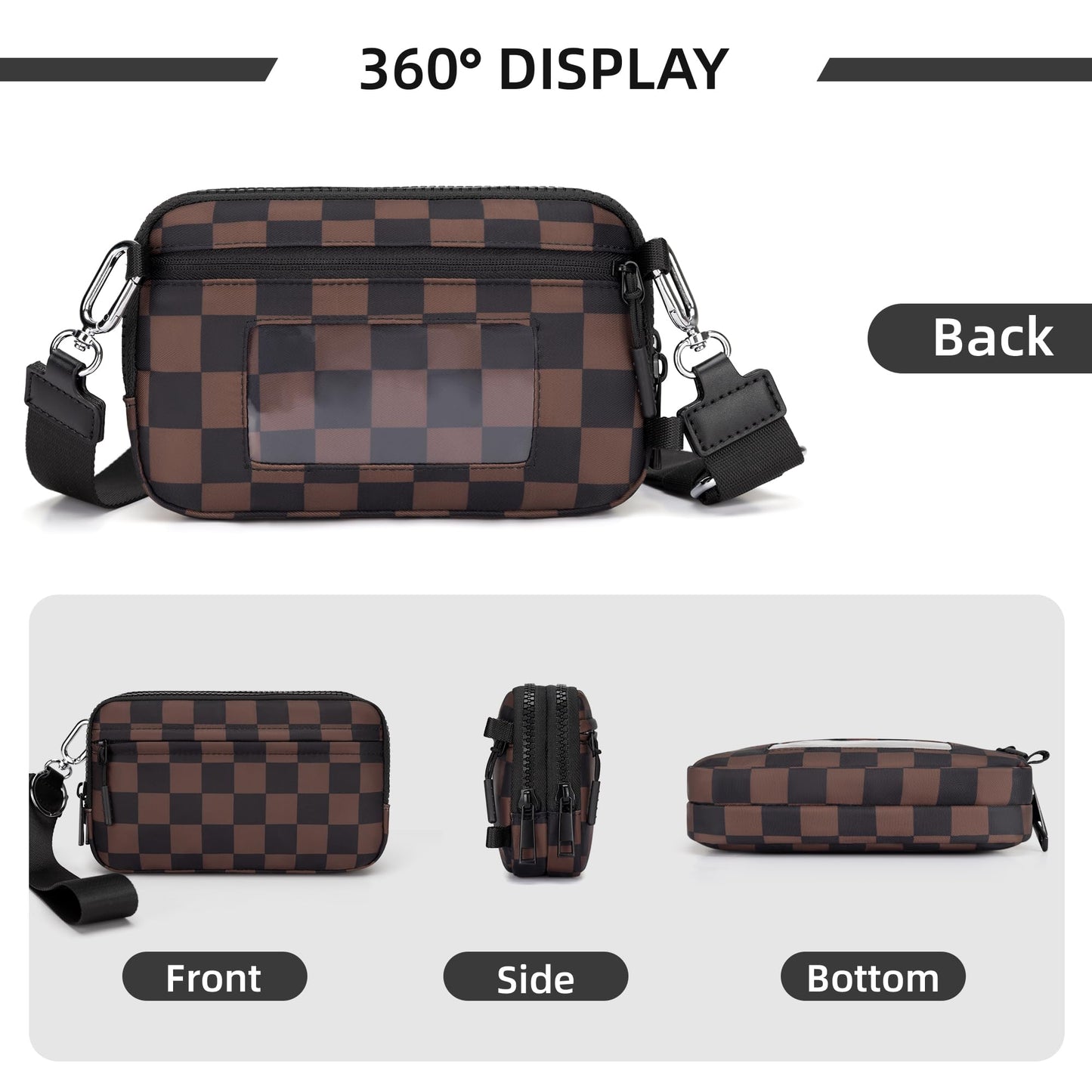 FODOKO Wristlet Wallet for Women RFID Crossbody Bag with 4 Zippers, Small Purse with Card Holder & Phone Pocket, Lightweight Travel Cell Phone Organizer