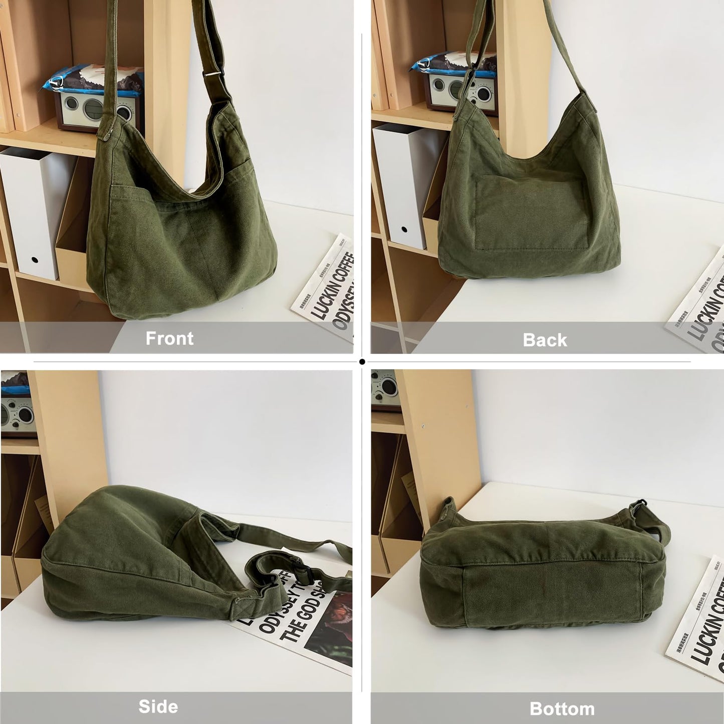 DAINAOTM Canvas Tote Bag Casual Hobo Crossbody Shoulder Bag for Women and Men Large Purse Messenger Bag Travel Work