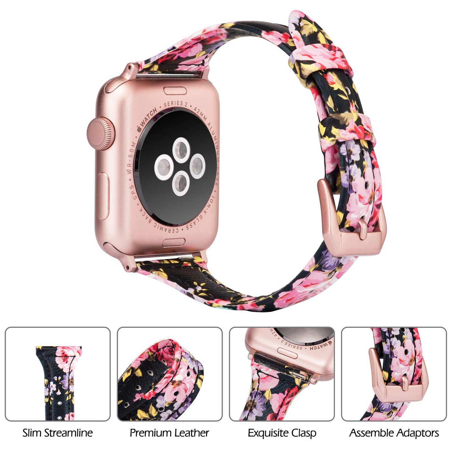 Wearlizer Slim Thin Leather Bands Compatible with Apple Watch Band 38mm 40mm 41mm 42mm 44mm 45mm 46mm 49mm Women Men Strap Wristband Bracelet for iWatch Series 11 10 9 8 7 6 5 4 3 SE/Ultra 3 2 1