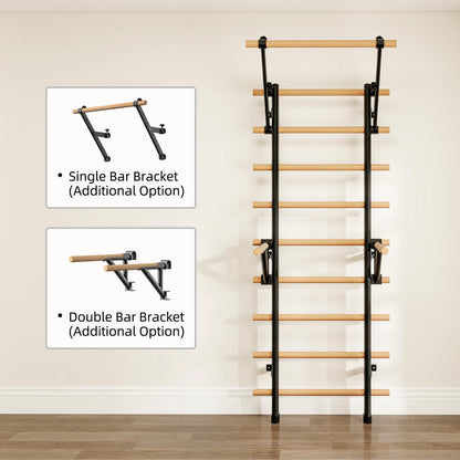 DHT Swedish Ladder, Wall Bars, Stall Bar Suspension Trainer with 9 Strategic Rods, for Fitness Home, Gym, School, Clinics and Gymnastics