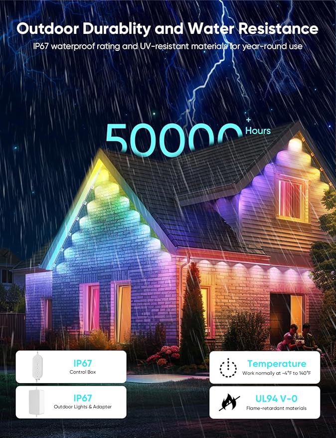 APPECK Permanent Outdoor Lights Pro 100ft, 72W RGBCW Eaves Lights with 72 LED Lights, 80lm, Cuttable, 111 Scene Modes, IP67 Waterproof Lighting for Halloween Decoration, Work with Alexa, White