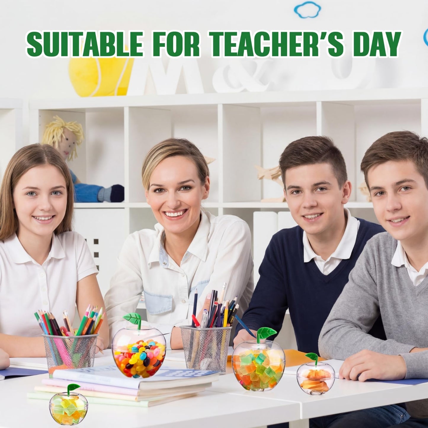 Menkxi 24 Pcs Clear Apple Containers Back to School Apples Shaped Plastic Candy Jars Toy Gift Filling Containers for Teacher Appreciation Gifts Classroom Decorations Party Favors DIY Crafts(Clear)