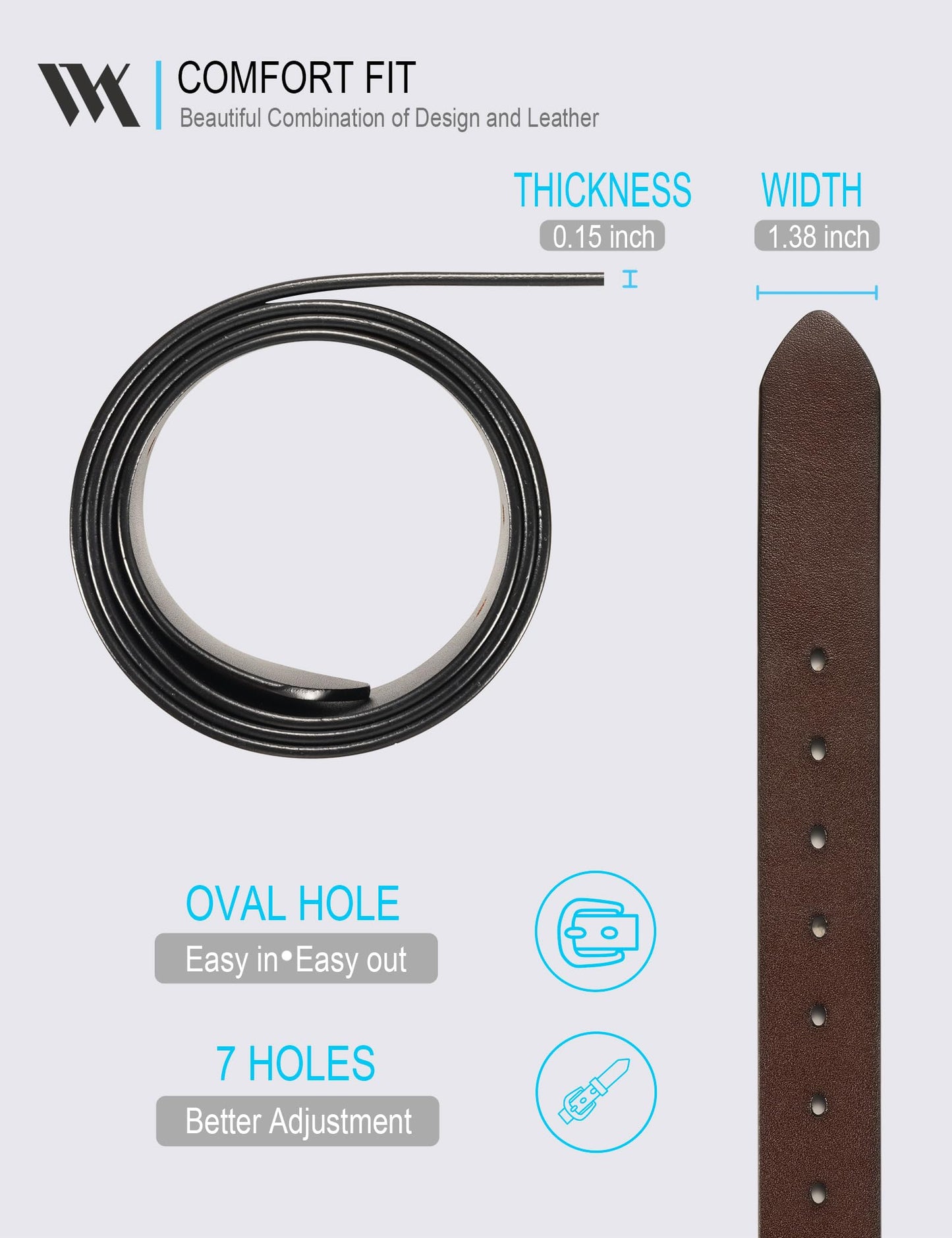WOLFANT Two-in-One Reversible Leather Belt,100% Italian Full Grain Real Solid Leather Dress Casual Belt