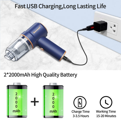 Roveoll Handheld Cordless Vacuum Cleaner, 2 in 1 Air Duster USB 80000 RPM Portable Compressed Air Dust Blower, Rechargeable Mini Car Vacuum Cleaner for Car, Home, Computer Keyboard and Pet Hair Clean