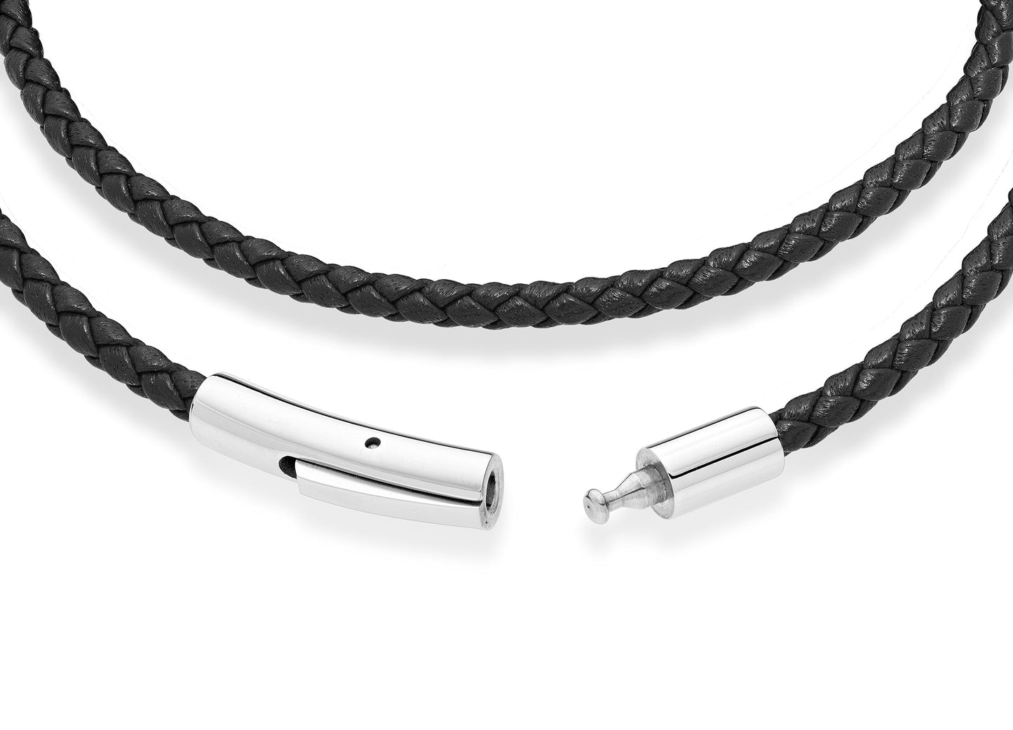 Miabella Genuine Italian Double Wrap Braided Leather Bracelet for Men Women, Stainless Steel Clasp, Made in Italy (Black, Large - 9" Length)