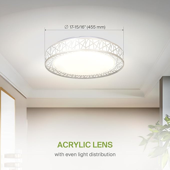 ASD 18 Inch LED Flush Mount Ceiling Light Fixture for Bedroom, 35W 1992LM 5CCT 2700K-5000K, Triac Dimmable Lights, Dining, Living Room, Kitchen Lamps, Modern Home Lighting Fixtures, Nickel, ETL