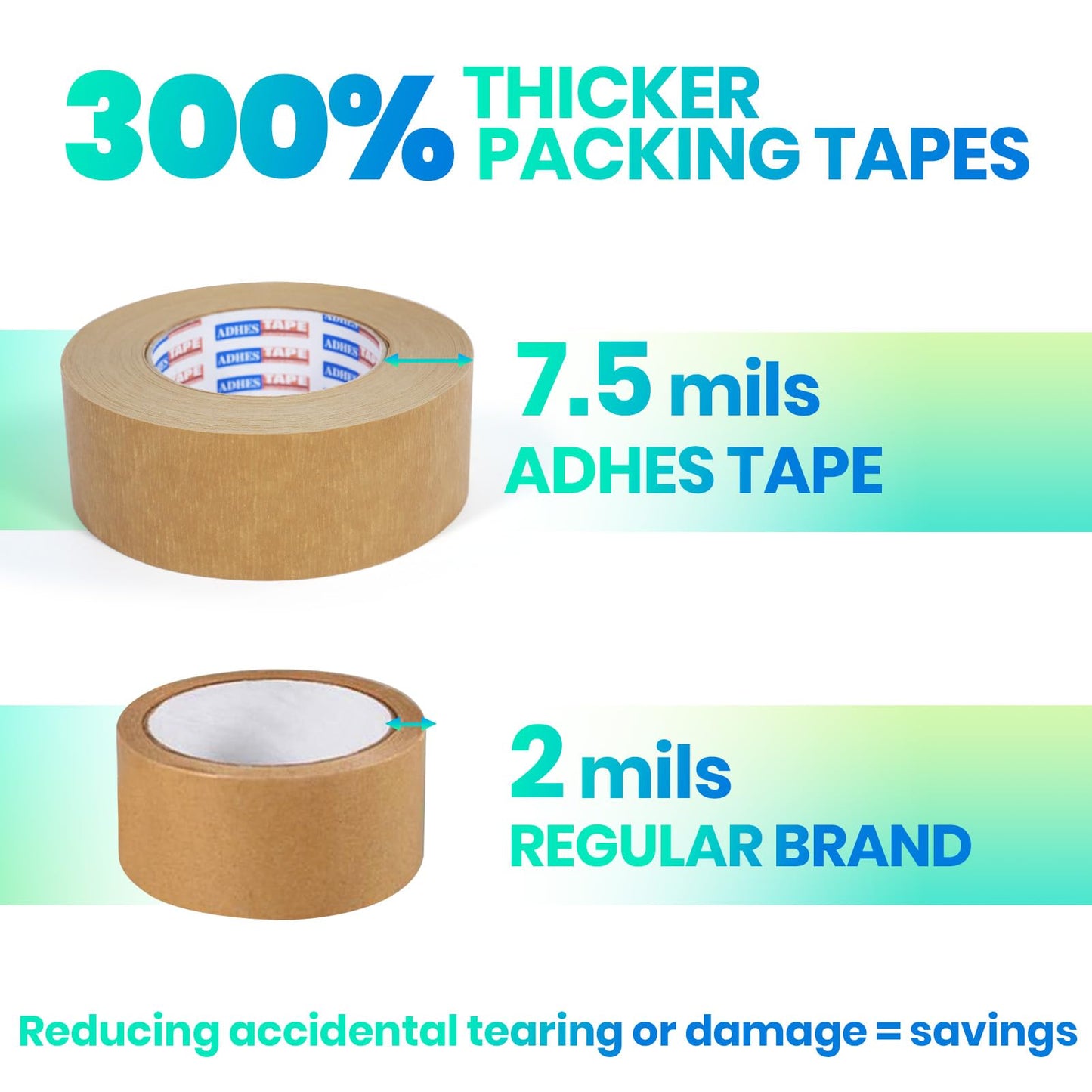 ADHES Premium Kraft Paper Tape, 7.5mil, 2 Inch x 55 Yards x 3 Rolls, Biodegradable Paper Packing Tape Writable & Uncoated Heavy Duty Brown Packing Tape for Shipping, Moving, Sealing