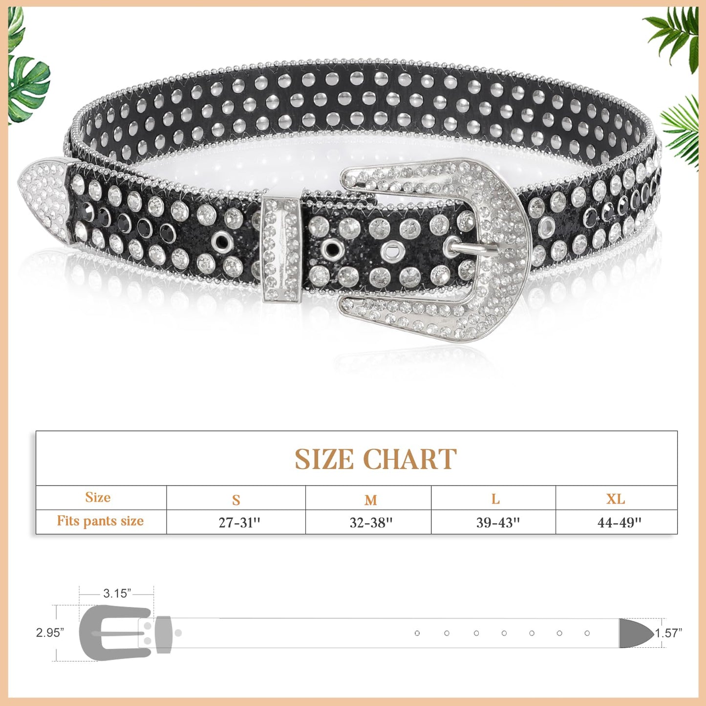 JASGOOD Women Men Rhinestones Belt,Bling Western Cowgirl Cowboy Studded Leather Belt Diamond Waist Belt for Jeans Pants