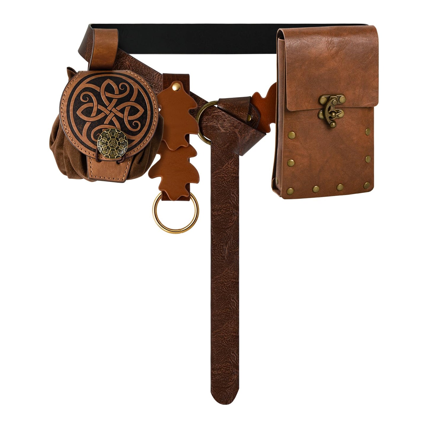 Renaissance Belt Pouch for Women, Medieval Belts Leather Waist Bag Fair Belt Renaissance Accessories for LARP Halloween Cosplay Costume (Brown-1)