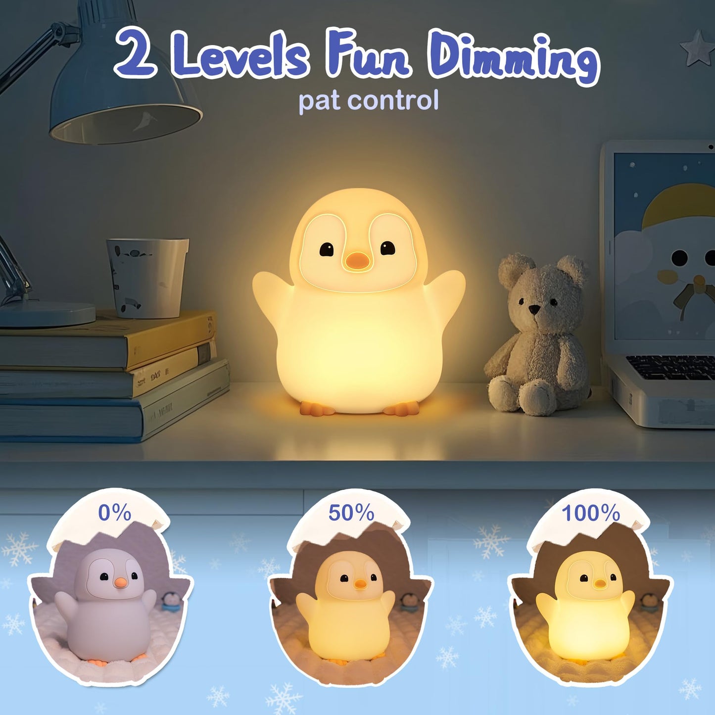 YuanDian Penguin Night Light, Cute Animal Themed Gifts for Adults and Teens. Decorate Bedrooms with Silicone Penguin Toy Nightlights, Christmas Birthday Gift for All