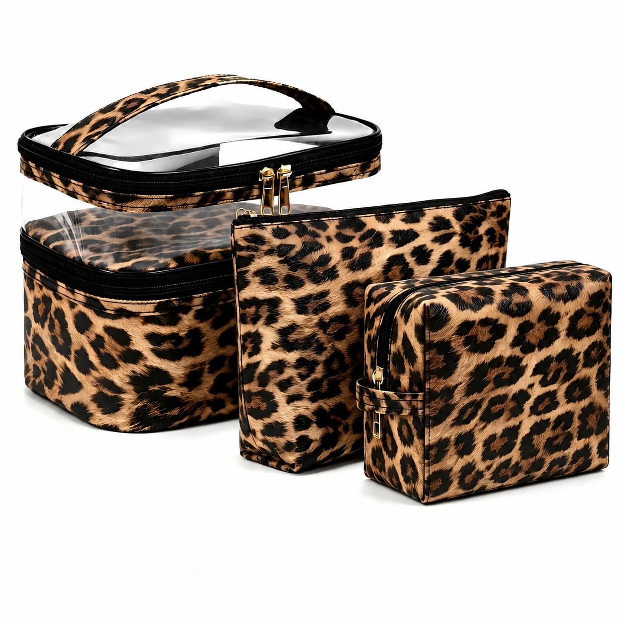 imerelez 3PCS PU Leather Makeup Bag, Large Travel Cosmetic Pouch, Cute Toiletry Organizer for Women, Set of 3