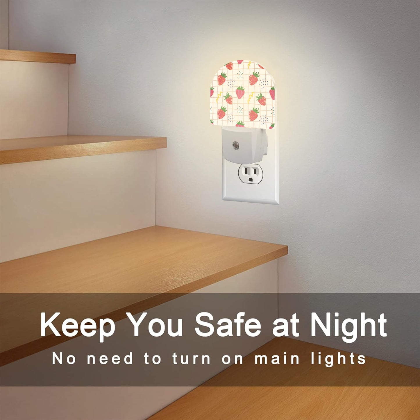 sndheke Cute Red Strawberries Night Light Plug into Wall, Abstract Funny Fruits Dusk to Dawn Night Light Plug in,0.5w Energy Saving Sleep Friendly NightLight for Kids Boys Girls Home Decor