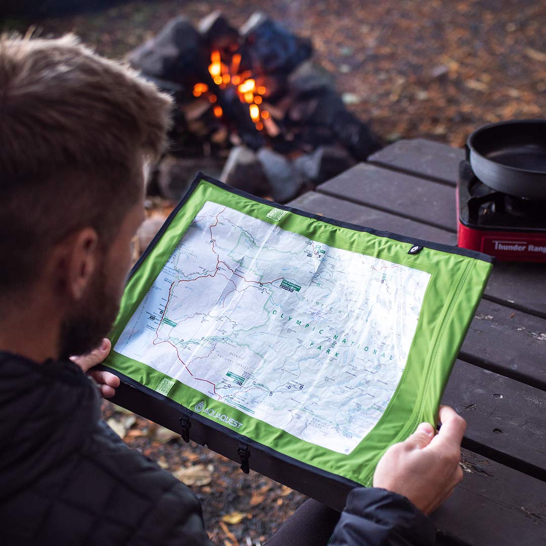AquaQuest Trail Map Case - 100% Waterproof Document Dry Bag Holder with Clear Window & Lanyard (Black)
