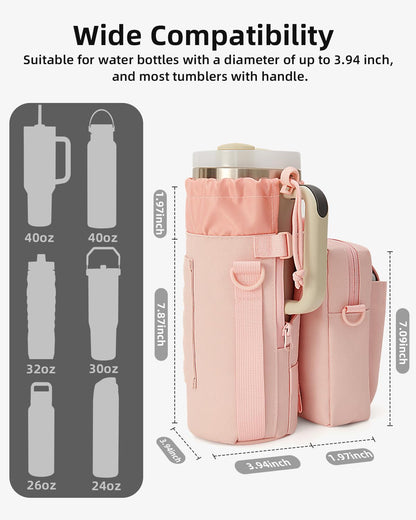 Nefeeko Magnetic Water Bottle Bag, Bottle holder for Gym – Detachable 2-in-1 Design | Fits 40OZ Bottles | Durable Oxford Fabric | Ideal for Fitness/Golf/Tennis/Hiking (Pink)