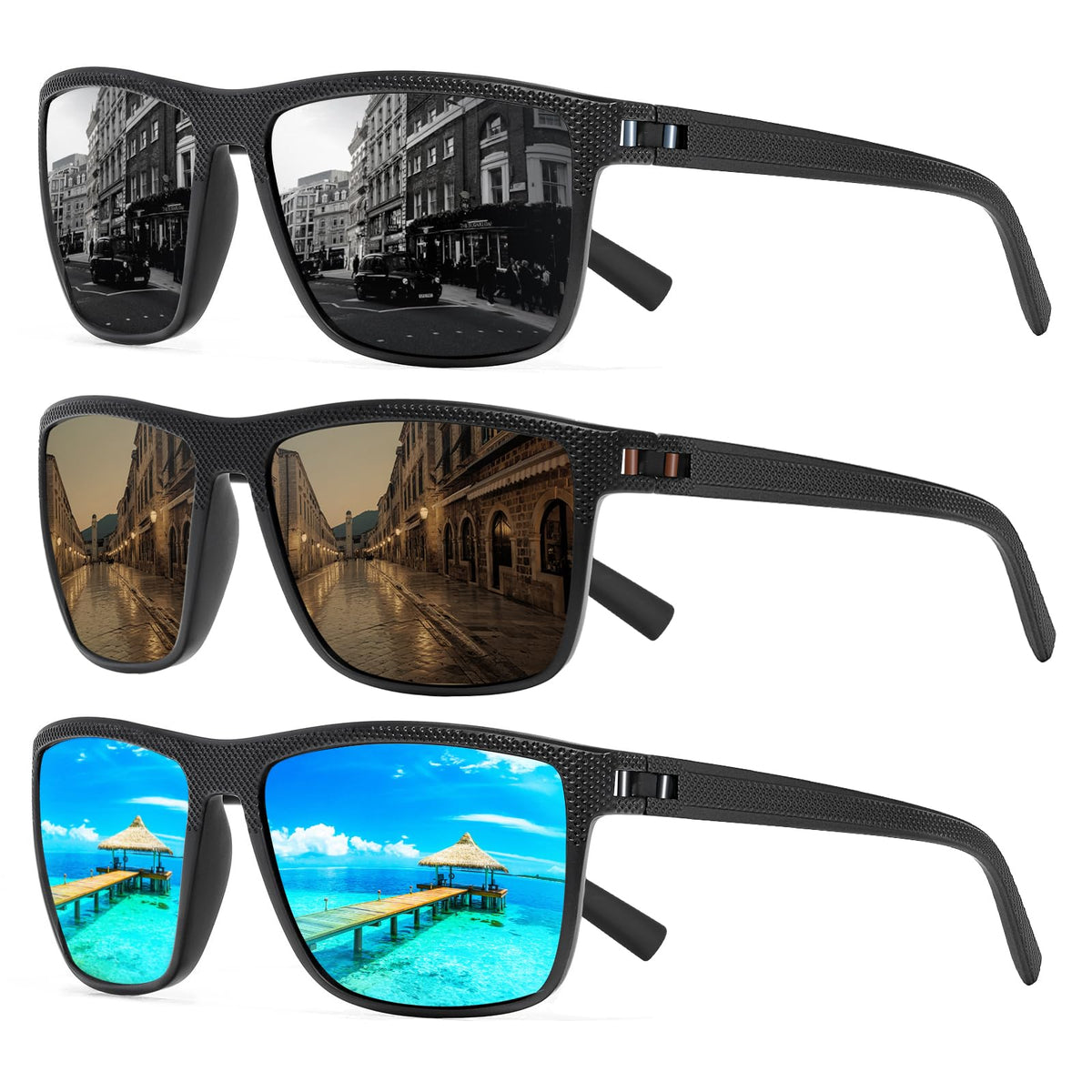 Square Polarized Sunglasses for Men and Women Lightweight Frame Sun Glasses with UV Protection