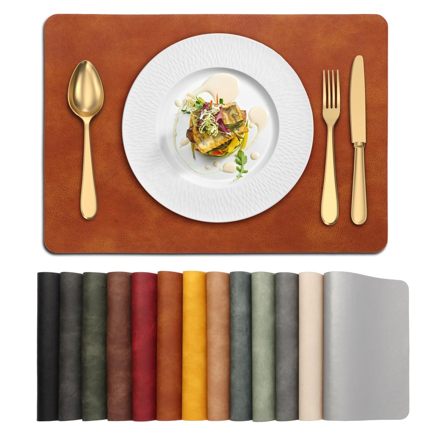 UnivoColors Placemats,Heat Resistant Placemats Set of 6 Washable 12 x 17 Inch,Waterproof Table Mats,Wipeable Pu Place Mats for Kitchen,Dining Room.Reddish Brown