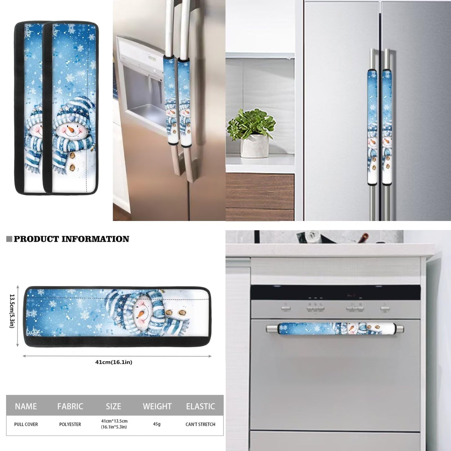 NETILGEN Home Kitchen Decorative Fridge Door Handle Covers Set of 6, Non Slip Kitchen Appliance Decoration for Fridge Dishwashers Microwave Christmas Snowman Blue
