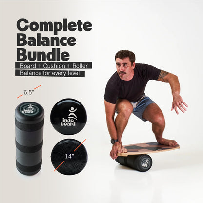 The Original Indo Board Training Package - Balance Board Trainer for Core Strength, Stability & Athletic Performance - Surfing, Skateboarding, Snowboarding, Yoga, Physical Therapy & More. Includes Board, Cushion and Roller. "Cuby" Design.