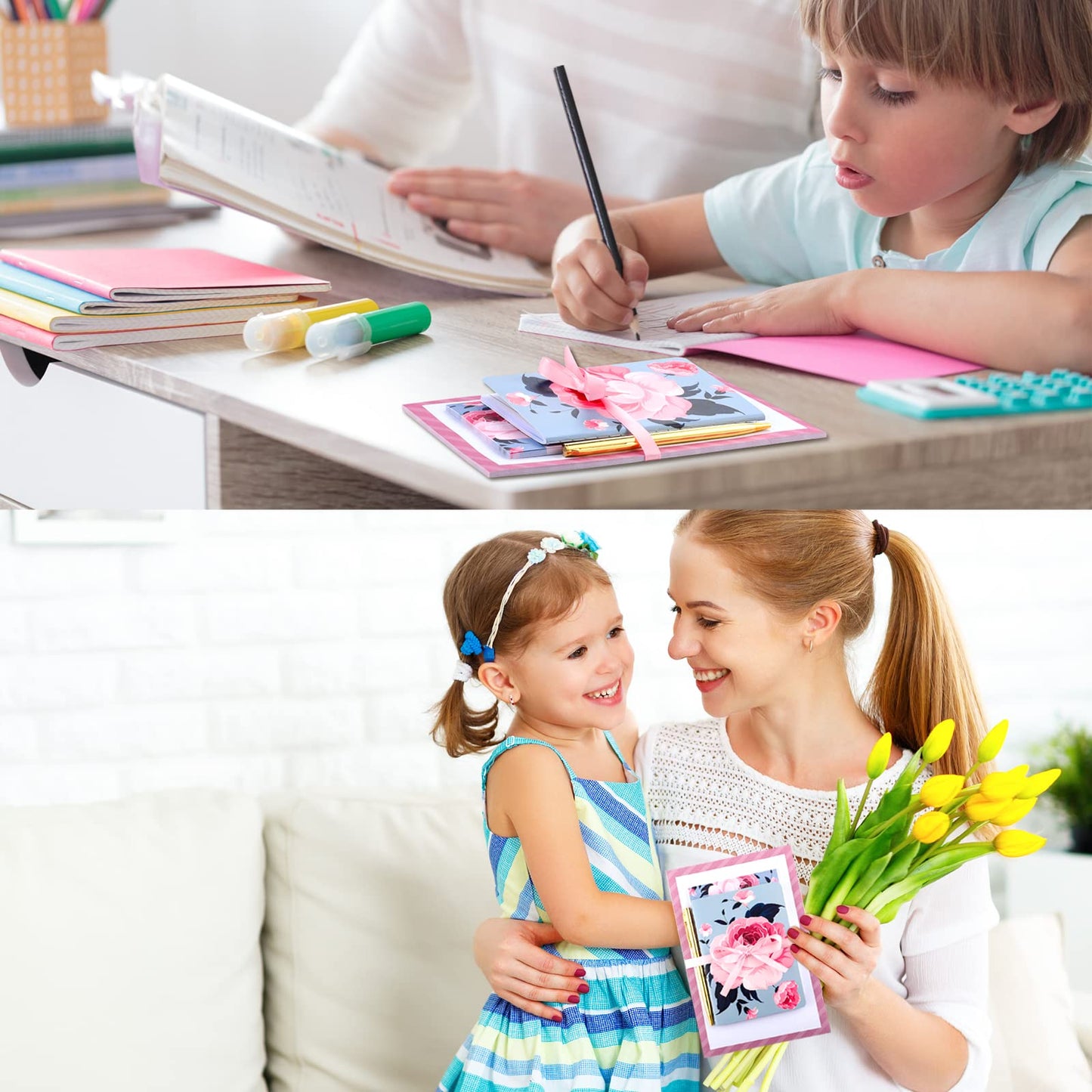 Spakon 4 Pieces Notepad Bundle with Pen for Women Pretty Pink Stationary Set Gifts 3 Notebooks and Golden Pen Journal Notebook Set for Mother's Day Mom Women Gifts