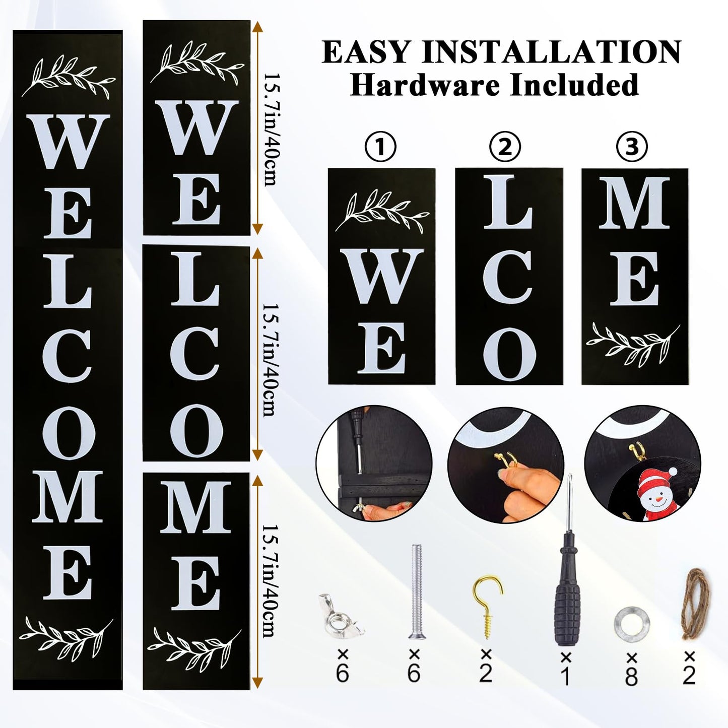 Consevisen Welcome Sign for Front Door Porch Standing, Interchangeable 47 x 7.9 Inch Outdoor Vertical Wooden Welcome Sign with 12 Seasonal Icons for Spring Fall Christmas Easter Farmhouse Home Decor