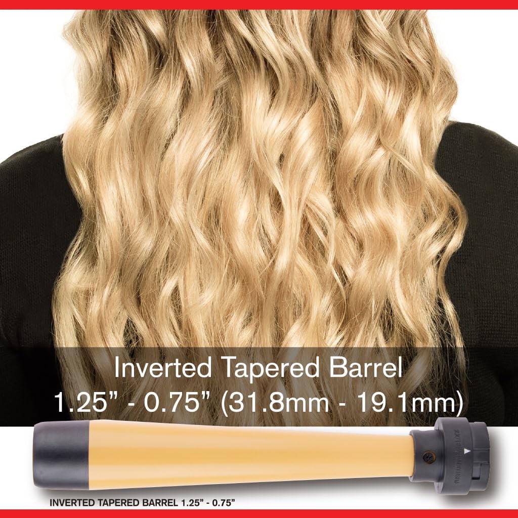 CHI Interchangeable Curling Wand, 3 Barrel Attachments For Versatile Curls, 0.5"-1.25" Inverted Tapered Barrel, 1" & 1.5" Barrel